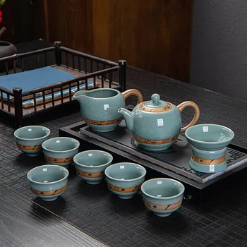 Keramikos krosnies arbatos rinkinys embossment 10pieces kung fu arbatos rinkinys dovanų arbatos arbatinukas