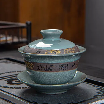 Keramikos krosnies arbatos rinkinys embossment 10pieces kung fu arbatos rinkinys dovanų arbatos arbatinukas