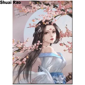 Kinijos Senovės Diamond Siuvinėjimo Pilnas Komplektas, Sakura mergina Diamond Mozaika Visiškai išdėstyti Nuotraukas Su Cirkonio Namų Puošybai