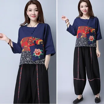 Kinų Stiliaus Drabužiai Moterims Hanfu 2021 Vintage Marškinėliai Etninės Tunika Kratinys Palaidinė Ir Viršuje Moterys, Ponios Kinijos Viršūnių