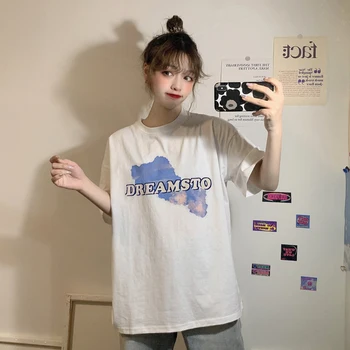KK1657 moterys naujas korėjiečių dizaino prasme nišą spausdinti trumparankoviai marškinėliai moterims mados