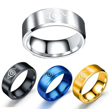 Konoha Logotipą, Juoda skiedra Nerūdijančio Plieno Žiedas Lapų Žiedas Kaime Symbal Pasirašyti Žiedai Vyrams, Moterims, Anime Papuošalai Piršto Žiedą