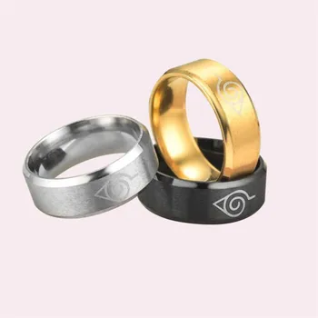 Konoha Logotipą, Juoda skiedra Nerūdijančio Plieno Žiedas Lapų Žiedas Kaime Symbal Pasirašyti Žiedai Vyrams, Moterims, Anime Papuošalai Piršto Žiedą