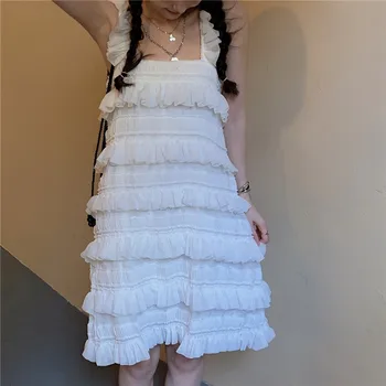 Korejepo Moterų Spageti Dirželis Suknelė 2021 M. Vasarą Naujasis Japonijos Stiliaus Saldus Diržas Moteriška Suknelė Purus Baltas Kelio Ilgio Suknelė Moteris