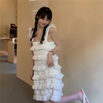 Korejepo Moterų Spageti Dirželis Suknelė 2021 M. Vasarą Naujasis Japonijos Stiliaus Saldus Diržas Moteriška Suknelė Purus Baltas Kelio Ilgio Suknelė Moteris