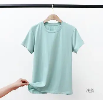 Korėjos ledo porceliano medvilnės trumpomis rankovėmis T-shirt moterims, 2021 naujų pavasario ir vasaros slim dugnu marškinėliai moterims
