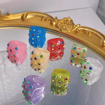 Korėjos Pakabukai Candy Spalva Crystal Žiedai Moterims Derliaus Geometrinis Mielas 