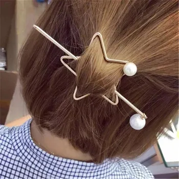Korėjos Žiburių Star Širdies Konstrukcijos Metalo Pearl Plaukų Clips, Moterims, Plaukų Aksesuarų, Aukso Staigius Širdies Star Lankelis Plaukams turėtojas