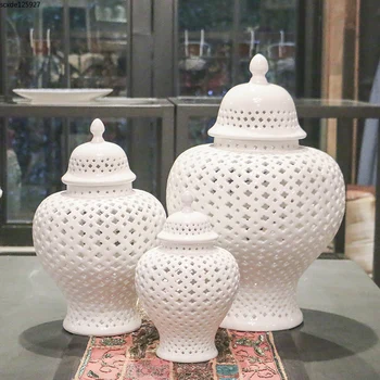 Kūrybinės Keramikos Balti Tuščiaviduriai Jar Vaza Gėlių kompozicijų Kambarį Apdaila Didelis Bendras Stiklainis su Dangteliu, Dovana, Namų Puošybai