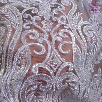La Belleza Vaiskiai balta puošnios nėrinių audinys, vestuviniai nėrinių audinio,poliesterio su aiškiais dideliais blizgančiais modelius nėrinių audinys 1 kiemas