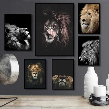 Laukinių Gyvūnų Liūto Galva Drobės Paveikslai Juoda Balta Plakatai ir Modernus Spaudinių Sienos Menas Nuotraukas Kambarį Namo Apdaila