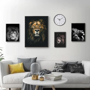 Laukinių Gyvūnų Liūto Galva Drobės Paveikslai Juoda Balta Plakatai ir Modernus Spaudinių Sienos Menas Nuotraukas Kambarį Namo Apdaila