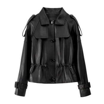 Lautaro Rudenį Trumpą Juodos Minkštos Pu Odos Striukė Moterims ilgomis Rankovėmis Dirbtiniais odos paltai ir striukės moterims Dizaineris Streetwear