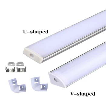 LED aliuminio kanalo 0.5 m, 3528 5630 5050 LED juosta U/V formos LED aliuminio kanalo pieno balta danga/skaidrus