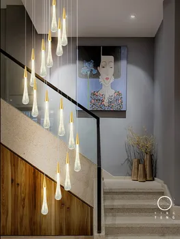 LED Vandens Lašas Kristalų Apšvietimo ilgai Laiptų Lempos Valgomasis Liustra drabužių parduotuvė Kambarį Laiptai, viela, piešimo kabo šviesa