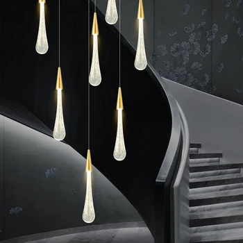 LED Vandens Lašas Kristalų Apšvietimo ilgai Laiptų Lempos Valgomasis Liustra drabužių parduotuvė Kambarį Laiptai, viela, piešimo kabo šviesa