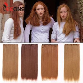 Leeons 24 Colių Sintetinių Ilgi Tiesūs 1 Gabalas Su 5 Įrašą Plaukų Priauginimas Moterų Sintetinių Hairpieces Šviesiai Ruda