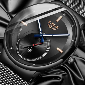 LIGE Vyrai Laikrodžiai 2020 Naujas Mados Atsitiktinis Juoda Kvarciniai Laikrodžių Vyrams Unikalus Dial Sporto Vandeniui Vyrų Laikrodis Relogio Masculino+Box