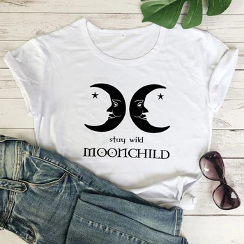 Likti Laisvėje Moonchild T-shirt Mados Moterų Astrologija Marškinėlius Estetinės 90-ųjų Vasarą trumpomis Rankovėmis Mistinis Grafinis Tee Marškinėliai Viršų