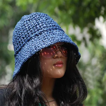 Madingi Skrybėlės Moterims Saulės šiaudų Bžūp Rankų darbo žvejys skrybėlę