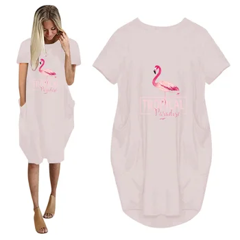 Mados Asmenybės Flamingo Spausdinti Moterų Plius Dydis Suknelė Atsitiktinis Apvalios Kaklo trumpomis Rankovėmis Prarasti Gatvės Hipster Moterų Suknelė