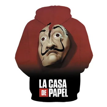 Mados La Casa De Papel Pora Palaidinukė 3D Spausdinimo Pinigų Heist Juokingas žmogus, hoodies Namas Popieriaus Bella Ciao hoodie mens drabužiai