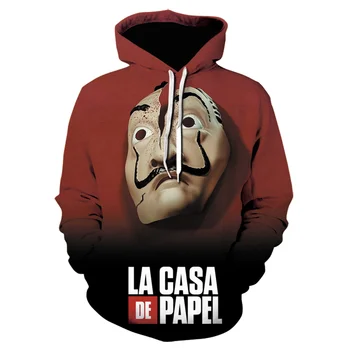 Mados La Casa De Papel Pora Palaidinukė 3D Spausdinimo Pinigų Heist Juokingas žmogus, hoodies Namas Popieriaus Bella Ciao hoodie mens drabužiai