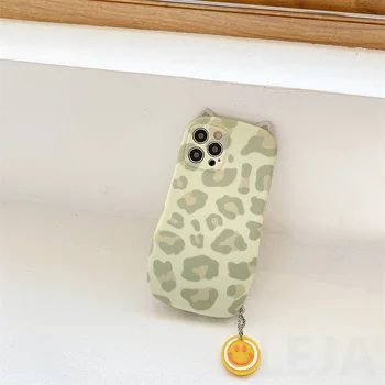 Mados Leopard Grūdų Telefono dėklas Skirtas iPhone 12 11 Pro Max X XR XS Max 7 8 Plius Mielas 3D Kačių Ausų Veiduką Pakabukas Minkšto Silikono Rubisafe