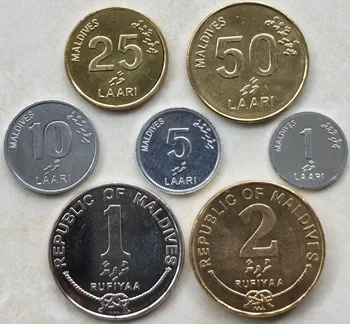 Maldyvai monetos unc 1 laris-2 rufiyaFull Nustatyti 7 Gabalus Originali Monetų Nekilnojamojo Originalios Monetos