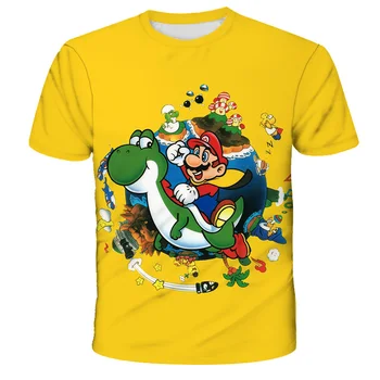 Mario T-shirt HD spausdinimo animacinių filmų įdomus anime vaikų įgulos kaklo marškinėliai 4-14 metų amžiaus mergaičių boutique vaikų drabužių viršų