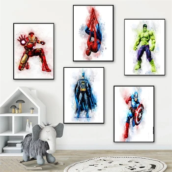 Marvel Superhero Akvarelė žmogus-Voras Geležinis Žmogus Drobės Plakatas 