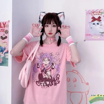 Marškinėliai Femme Vasaros Anime Mergina Drabužių Marškinėlius Moterims 2021 Japonijos Streetwear Prarasti Pusė Rankovėmis Grafinis T Marškinėliai