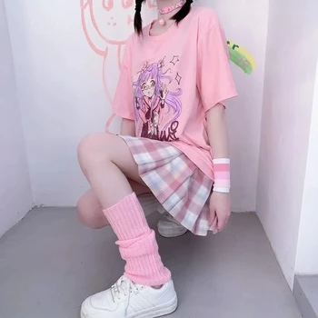 Marškinėliai Femme Vasaros Anime Mergina Drabužių Marškinėlius Moterims 2021 Japonijos Streetwear Prarasti Pusė Rankovėmis Grafinis T Marškinėliai