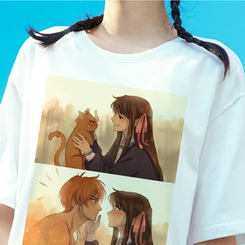 Marškinėliai Moterims Kawaii Anime Katė T-shirts Vasaros Mados Trumpas Rankovės Tees Harajuku Puikus Streetwear Viršūnes 90s Estetinės Drabužiai