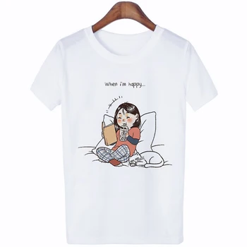 Marškinėliai Moterims Kawaii Anime Katė T-shirts Vasaros Mados Trumpas Rankovės Tees Harajuku Puikus Streetwear Viršūnes 90s Estetinės Drabužiai