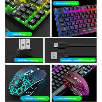 Mechaninė jaustis Žaidimų Klaviatūra, Pelė Combo Ergonomiškas RGB Apšvietimas Belaidę Klaviatūrą, Pelę Nustatyti Nešiojamas PC Gamer Kompiuteris