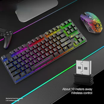 Mechaninė jaustis Žaidimų Klaviatūra, Pelė Combo Ergonomiškas RGB Apšvietimas Belaidę Klaviatūrą, Pelę Nustatyti Nešiojamas PC Gamer Kompiuteris