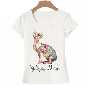 Meilė Sfinksas Katinas Juokinga Gėlių Tatuiruotė Print T-Shirt Vasarą Moterys T-shirt Mados Moterų Atsitiktinis Viršūnes Cute Girl, Trišakiai,Lašas laivybos