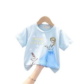 Mergaičių marškinėliai Vaikams Drabužių 2021 M. Vasarą T-shirt Apvalus Kaklas Marškinėliai, vaikiški drabužiai Animacinių filmų Topai