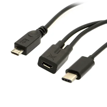 Micro USB Female į USB 3.1 USB-C Tipo C& Micro USB Vyrų Splitter Pratęsimo Mokestį Y Kabelis