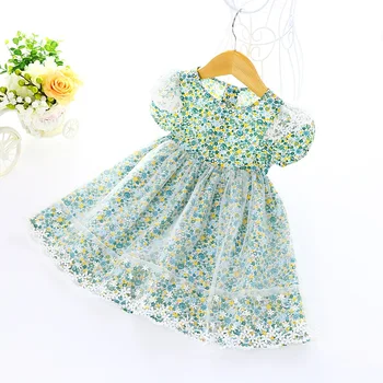 Midoo Pasakų 2021 M. Vasarą Mergaitėms, Vaikams, Vaikų Princesė Dress Nėrinių Akių Gėlių Varčias-Line Mielas Sluoksniuotos Rankovėmis Drabužius
