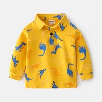 Mielas Dinozauras Berniukai Polo marškinėliai Medvilnės Bamblys Vaikai Viršūnes Tees Pasukite Žemyn Apykaklės Vaikų Drabužiai