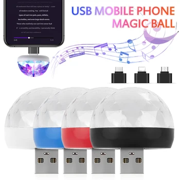 Mini USB RGB LED Disco Scenos Apšvietimas Kamuolys DJ Kristalų Magija Šviesos Namuose neon Šalies Magija Kamuolys Etapo Poveikį Lempos Mobilaus Telefono