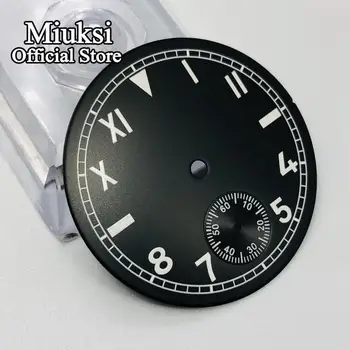Miuksi 38.9 mm black watch dial šviesos rinkimo tinka ETA 6498 arba Žuvėdra 3620 serijos judesiai