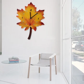 Modernus 3D Klevo Lapų Dizaino Sieninis Laikrodis Kūrybos Formos Silent Ne-Tiksi Sienos Kabo Laikrodžiai Namų Kambarį Biuras