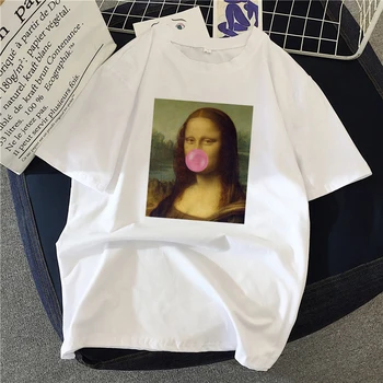 Mona Lisa Dažymas Moterų marškinėliai meno aliejaus tapybai Harajuku estetinės negabaritinių marškinėliai korėjos drabužių