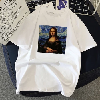 Mona Lisa Dažymas Moterų marškinėliai meno aliejaus tapybai Harajuku estetinės negabaritinių marškinėliai korėjos drabužių