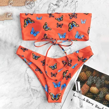 Mossha Drugelis spausdinti bikini nustatyti Moterų maudymosi kostiumėlį moterų Nėriniai-up bandeau micro bikini 2020 m. Aukštos cut NAUJAS maudymosi kostiumėliai, maudymosi kostiumą