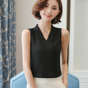 Moterims Palaidinės Ir Marškinėliai, 2021 M. Vasarą Korėjos Elegantiška Berankovė Vientisos Spalvos Šifono Rankovėmis Viršūnes Moterų Plius Dydis Drabužių Bakas