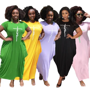 Moteris Laiške Spausdinti Afrikos Suknelė Moterims 2021 M. Vasarą Trumpas Rankovės O-Kaklo Suknelė Atsitiktinis Palaidų Maxi Plus Size Ilgos Suknelės Sexy